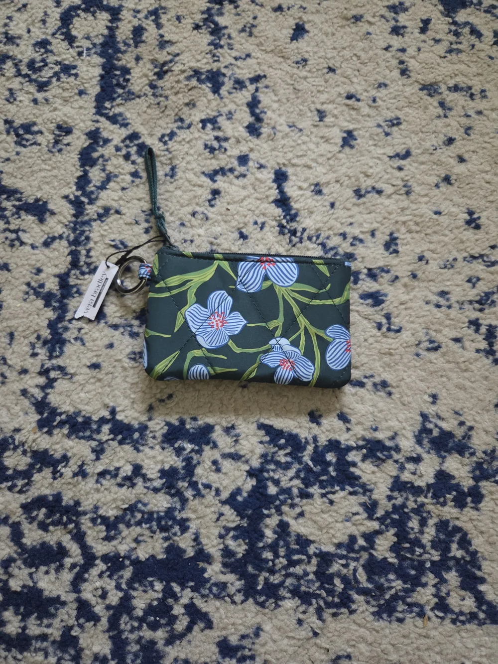Vera Bradley Green Floral Wristlet with Blue and Red Accents